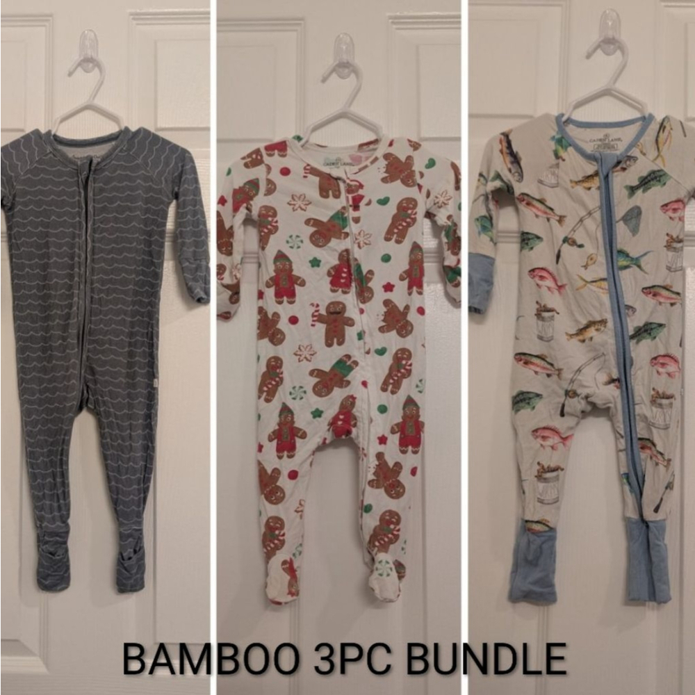 Bamboo 3pc Sleeper Footies 0-3-6mos Caden Lane Brave Little Ones Fish Xmas